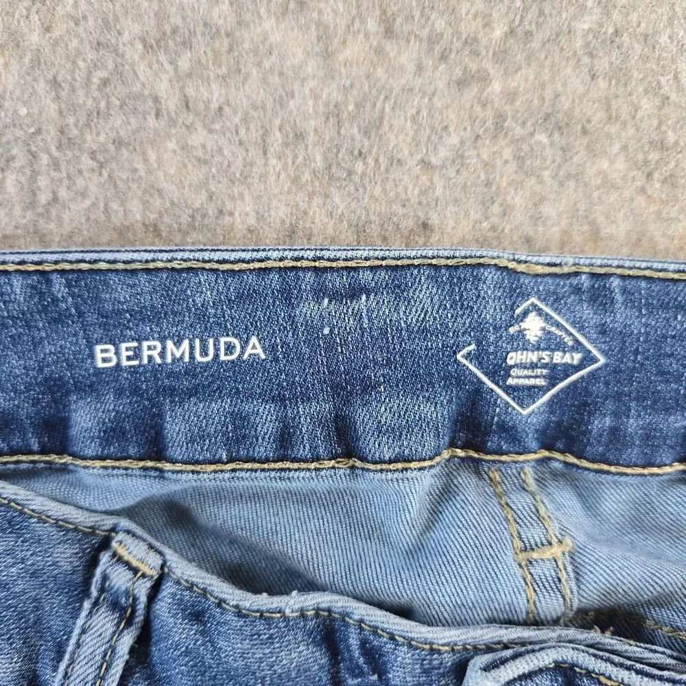 St. John's Bay Denim Bermuda Shorts Women's Size 12 Medium Wash Blue Stretch